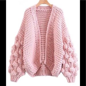 Pink puff/bubble sleeve oversized sweater